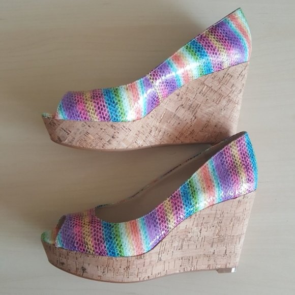 Nine West "Cheerful" Peep Toe Cork Wedges 7M - Picture 7 of 8